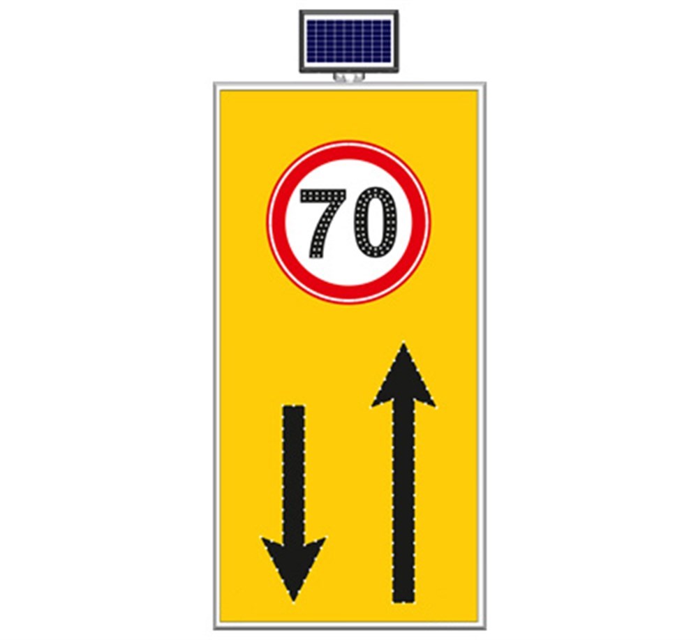 Solar "Two-Way Traffic,Speed Limit 70" Sign 100 x 175 cm Solar "Two-Way Traffic,Speed Limit 70" Sign 100 x 175 cm