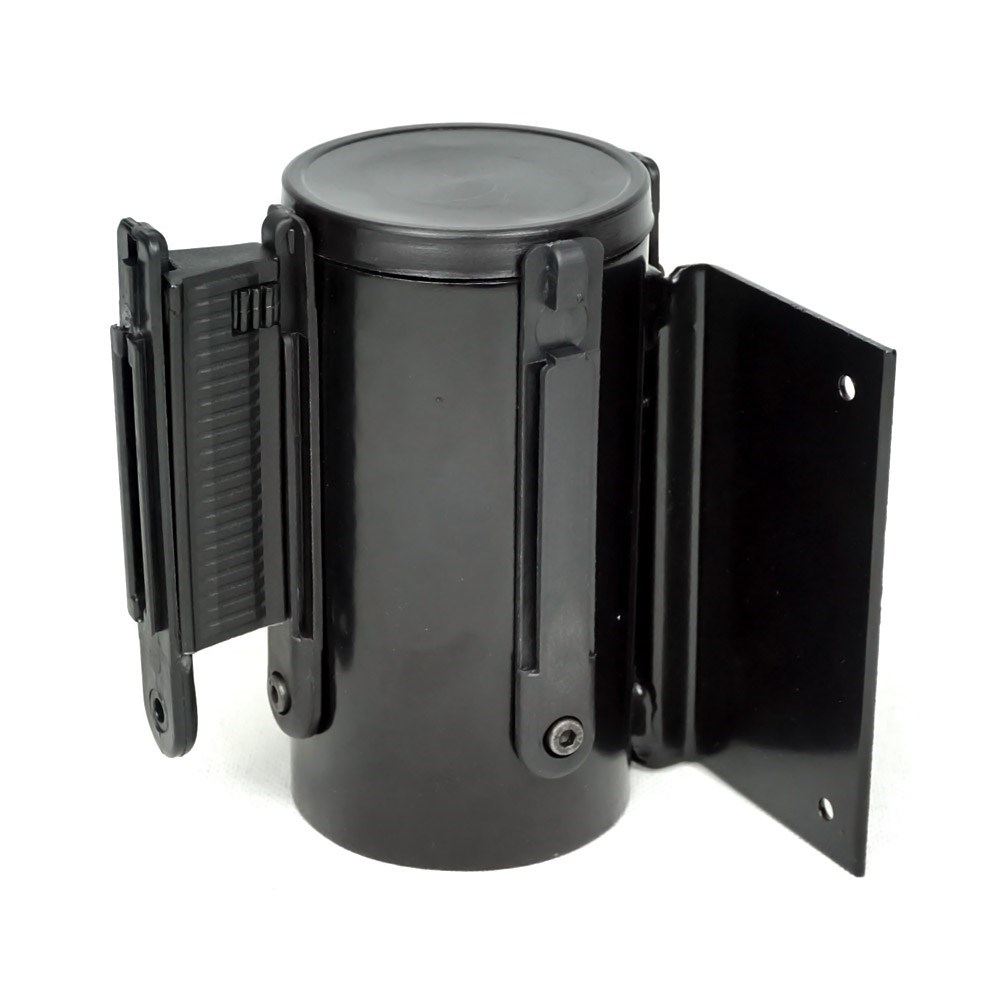 black-wall-mounted-belt-barrier-with-red-belt-8156- Black Wall Mounted Belt Barrier with Red Belt