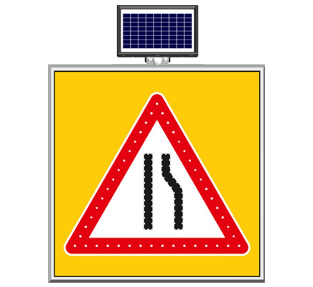 Solar "Road Narrows On Right" Sign 100 x 100 cm Solar "Road Narrows On Right" Sign 100 x 100 cm