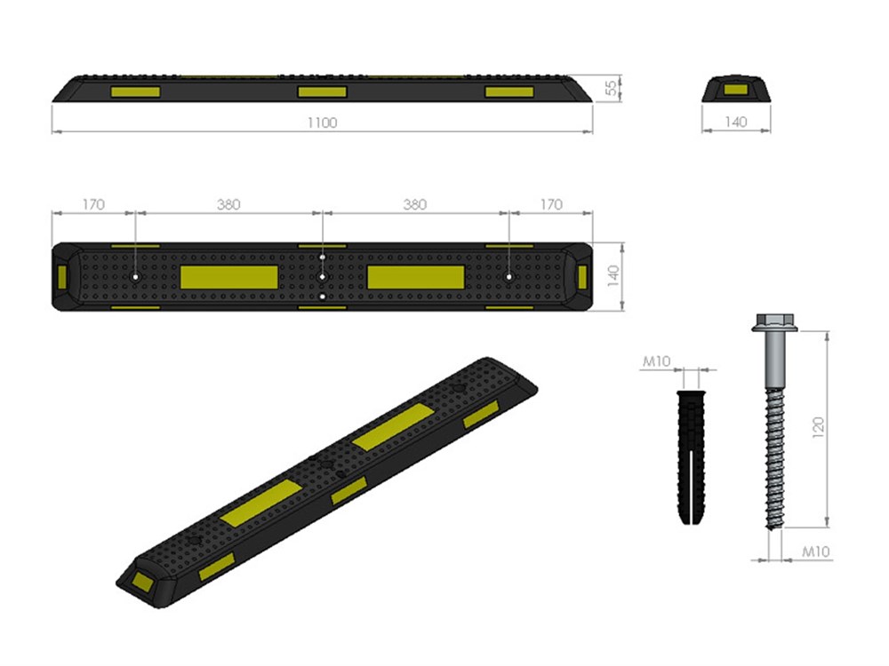 PL-01-500-4 Rubber Road Separator 110 x 14 x 5 cm