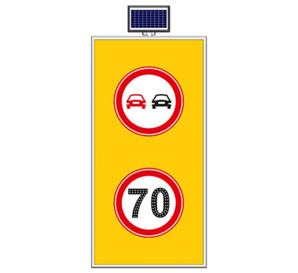 Solar “No Overtaking, Speed Limit 70” Sign 100 x 175 cm Solar “No Overtaking, Speed Limit 70” Sign 100 x 175 cm