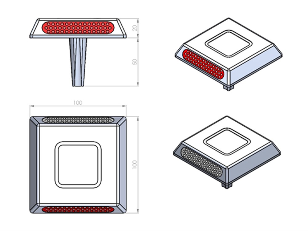 aluminium-road-stud-with-shank-10-x-10-x-2 cm-5f37 Aluminium Road Stud with Shank 10 x 10 x 2 cm